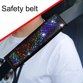 Spalvinga Žvaigždėtas Dangus Įdegio Automobilio Sėdynės Diržo apsaugos Blingling Diamond PU Odos Auto Saugos Diržų Pečių Trinkelėmis Paramos Apsauga