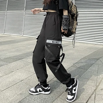 Streetwear Juodos Kelnės Moterims Korėjos Stiliaus Elastinga Juosmens Sweatpants Baggy Kelnės Vasarą, Rudenį, Hip-Hop Harajuku Kelnės Moterims