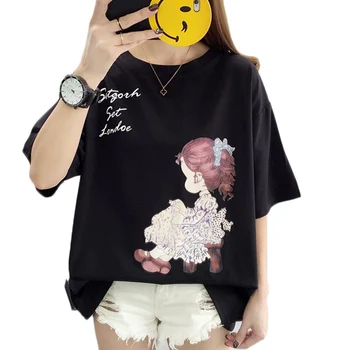 T-shirt Moterims 2019 M. Vasaros Drabužių trumpomis Rankovėmis korėjos Mados Tees Marškiniai Plius dydis Prarasti Moterų Atspausdintas T-shirt Atsitiktinis Viršūnes Z94