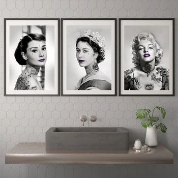Tatuiruotė Seksuali Moteris Portretas Karalienė Plakato Meno Tapybos Drobės Marilyn Monroe Audrey Hepburn Sienos Nuotraukas, Miegamojo Namų Dekoro
