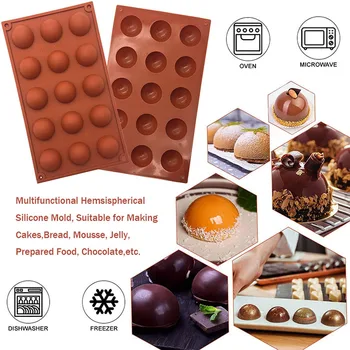 TEENRA 15-Ertmės Pusę Sferos Silikono Mousse Cake Pelėsių tefloninė Kepimo Forma Dėklas 3D Šokolado Konditerijos Bakeware Dekoravimo Priemonė
