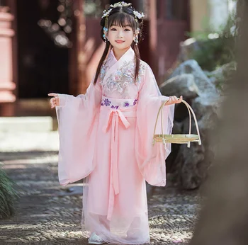 Tradicinės Kinų Dress Kostiumai Hanfu Mergaitėms Senovės Retro Tango Naujųjų Metų Tiktų Šokių Cheongsam Kimono Bamblys Medžiaga