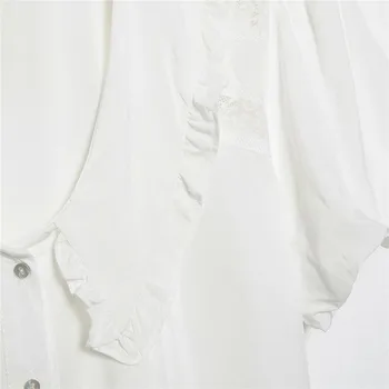 TRAF Moterų Marškinėliai Za 2021 Iškirpti Balta Moteris Pynimas Trumpas Sluoksniuotos Rankovėmis Mygtuką Iki Marškinėliai Moteriška Atsitiktinis Plisuotos Vasaros Palaidinė