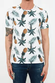 Trendyol Men 'S Reguliariai Tinka Trumpas Rankovės Ananasų Atspausdintas T-Shirt TMNSS21TS2840