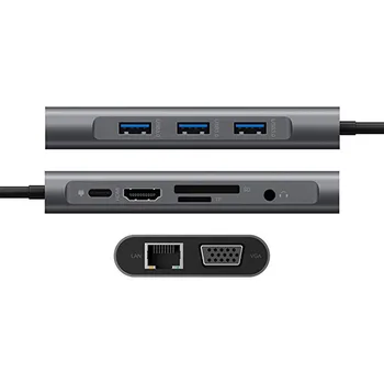 USB 3.1 Tipas-C Hub Į HDMI Adapteris 4K 3 USB C Hub Su Hub 3.0 TF SD Skaitytuvo Lizdas PD 