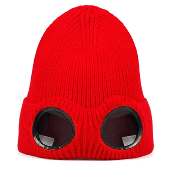 Užmaskuotas asmenybės Sutirštės Žiemos Megzti Skrybėlę žiemos lauko jojimo kepuraitės, Šiltas Beanies Skullies Slidinėjimo Dangtelis su Nuimamu Akiniai