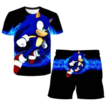 Vaikams Drabužiai, Sonic 3d Spausdinimo Kostiumai Bamblys Merginos Rinkiniai Top+shorts 2vnt Rinkiniai Sportinis Kostiumas Atsitiktinis Kūdikis Rinkiniai Vasaros T Marškinėliai Ir Trumpi