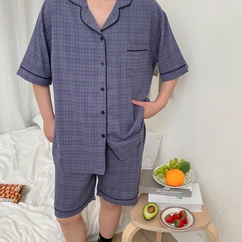 Vasarą pora pajama nustatyti moterų ir vyrų sleepwear 2 dalių komplektas vieną krūtinėmis topai, šortai pijamas homewear korėja stiliaus sleepwear Y705