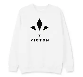 Viction logotipas spausdinti, o kaklo megztinis hoodies kpop unisex vilnos/plonas laisvas mėgėjams palaidinukė juoda/balta