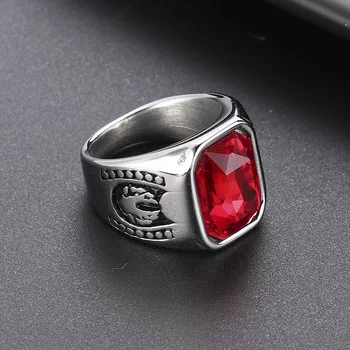 Vintage Red Akmens Žiedas, Nerūdijančio Plieno, Aukso Spalvos Vestuvių Juostoje Žiedai Vyrams, Patinas Pirštu Gothic Punk, Žiedai, Papuošalai