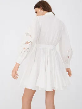 VKBN Vasaros Suknelės Moterims 2021 Siuvinėjimo Žibintų ilgomis Rankovėmis Tuščiaviduriai Aukštos Kokybės Baltos spalvos Seksuali Suknelė Mados