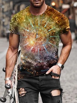 Vyrai Gatvės Stiliaus Didelio Dydžio Marškinėlius Saulės Nereguliarus Modelis Madinga Trumpas Rankovės Tees Vyrų Vasaros Harajuku 3D Atspausdintas T-shirt