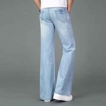 Vyriški užsiliepsnojo džinsai 2020 mėlyna prarasti plataus kojų džinsai atsitiktinis boot cut plataus kojų džinsai klasikiniai užsiliepsnojo džinsai