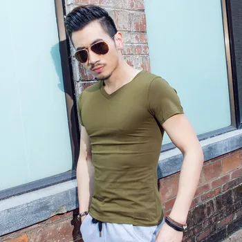 Vyriški vasaros tendencija T-shirt korėjos versija laisvi Honkongo stiliaus penkių taškų trumpas rankovėmis vyriški trumparankoviai
