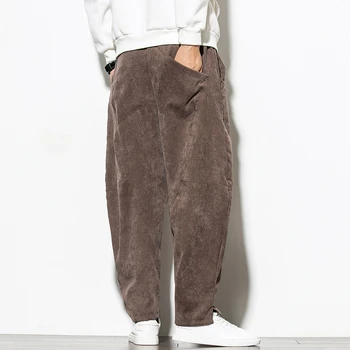 Vyrų drabužių rudens vyrų velvetas atsitiktinis kelnės vyras mada prarasti kratinys kelnės mans haremo kelnės japonijos streetwear chaki
