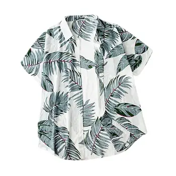 Vyrų Marškinėliai Vasaros mados Atvartas Lapų Spausdinimo Lengvas Trumpas Rankovės Sagos Havajų Marškinėliai Klubo Vyrų Drabužiai 2021