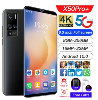 X50 Pro+ Išmanųjį telefoną 6.3 Colių Android10 8+256 GB Mobiliojo Telefono MTK6875 10-Core 4800mAh Baterija Dual SIM Kortelę, 5G Tinklą, mobiliųjų telefonų
