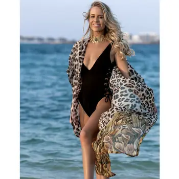 Šifono Leopardas Spausdinti Danga-Ups, Bikini Paplūdimys, Drabužius, Apsaugos Nuo Saulės, Ventiliacija Moterų Vasaros Suknelė Karštų Merginų Ir Ponios Pajūrio