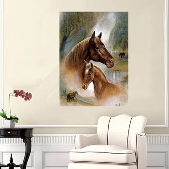Šiltų motinos ir vaiko arklių dekoratyvinės tapybos drobės tapybos namų kambarį valgomasis drobė