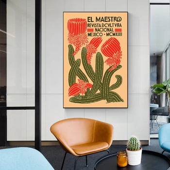 Šiuolaikinės Meksikos Kaktusas Gėlių Derliaus Drobė, Tapyba, Plakatas ir Spausdinimo Quadros Sienos Menas Nuotraukas Kambarį Sienų Dekoras Cuadro