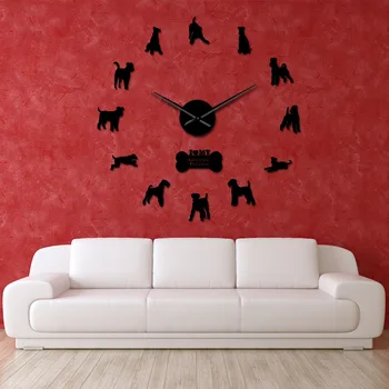 Šuns Veislė Airedale Bingley Terjeras 3D Didelis Sieninis Laikrodis Frameless Didelis Sieninis Laikrodis Namų Dekoro Išjungti Veidrodis Lipdukai 