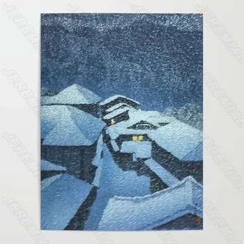 Žiemą Namas Sniego Peizažas Peizažas Plakatas Šiaurės Stiliaus Vandeniui Dažai, Drobė Spausdinti Tapyba, Modernus Miegamojo Sienos Lipdukas