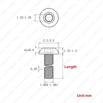 100vnt/lot M2(2mm) - A2 Nerūdijančio Plieno Šešiakampis Lizdo Mygtuką Galvos Varžtai ISO7380