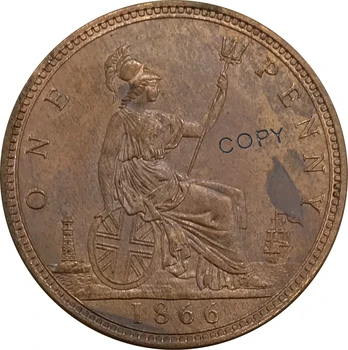 1866 Jungtinė Karalystė 1 Vieno Cento Victoria 2 portretas Raudona, Vario kolekcionuojamų Kopijuoti Monetos