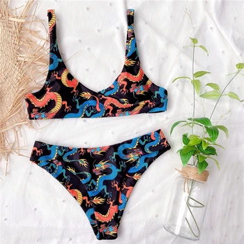 2020 Naujas Bikini maudymosi kostiumėlis Moterims Dragon Modelis Atspausdintas maudymosi Kostiumėliai, Dviejų vienetų Bikini Komplektas Paplūdimio Moterų Biquini Plaukimo Maudymosi Kostiumai