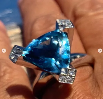 2020 naujausias Paprastas 3-nagai mėlyna cirkonis trys nagai žiedas moterims vestuvės vestuvinis papuošalų dovana anillos mujer