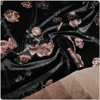 2020 pink gėlių juoda Aukštos kokybės Ruožas Įdegio Aukso Aksomo Cheongsam Suknelė Tiktų Audinys