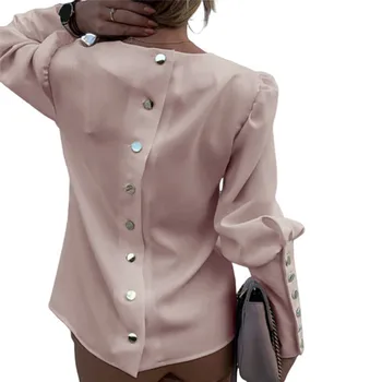 2021 Darbo Drabužiai Moterims Palaidinės Ilgomis Rankovėmis Atgal Metaliniai Mygtukai Marškinėliai Atsitiktinis O Kaklo Spausdinti Plius Dydis Viršūnes Kritimo Palaidinė Lašas Laivybos