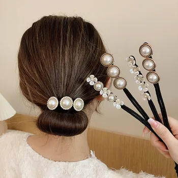 2021 Korėjos Pearl Gėlių Plaukų Bun Maker Paprastas Plaukų Formavimo Įrankis Moterų, Mergaičių, Plaukų Aksesuarų, Laukinių Šukuosena Plaukų Clips 2021