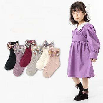 2021 m. Pavasarį Nauja Vaikų Kojinės Mergaitėms peteliškę Kelio Aukštos Kojinės Kūdikiui Medvilnės Kojinių Vaikams Princesė Candy Spalva Socken