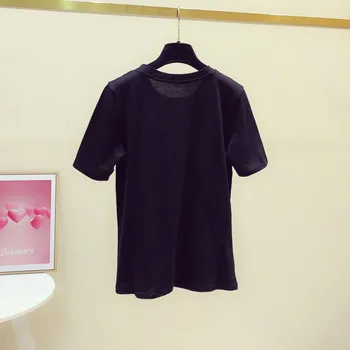 2021 m. Vasarą Naujų korėjos Stiliaus Mados kalnų krištolas Įgulos Kaklo trumpomis Rankovėmis T-shirt Moterims, Medvilnės Atsitiktinis Viršų Mados Puloveris Tee
