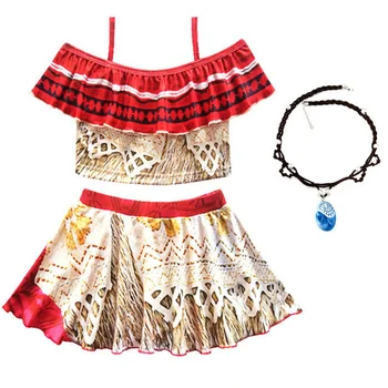 2021 naujas 2-10 metų mergaitė Moana Cosplay vaikų kostiumas Vaiana princesė suknelė su karoliai Helovinas kostiumas dovana 2-10Y