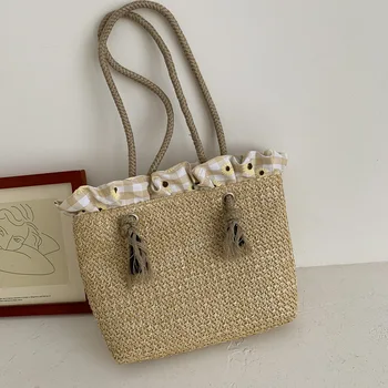 2021 naujas vasaros šiaudų maišą moterų korėjos laisvalaikio universalus austa maišelį didelės talpos atostogų krepšys lady krepšys
