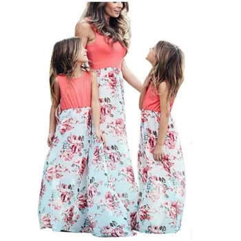 2021 Vasaros Kratinys Gėlių Ilgos Suknelės Moterims Šeimos Atitikimo Maxi Suknelė Mama Ir Man, Mama, Dukra, Drabužiai Mergaitėms, Drabužiai