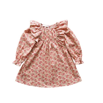 2021 Vasaros Kūdikių Mergaičių Suknelė Vintage Vaikų Gėlių Raštas Medvilnės Saldus Frock Kūdikių Mergaičių Atostogų Ilgomis Rankovėmis Princesė Suknelės