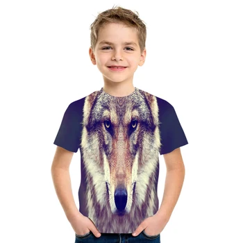2021 Vasaros marškinėliai vyriški Streetwear Apvalios Kaklo trumpomis Rankovėmis T-shirt Top Fun Vaikų Gyvūnų Vyras Drabužių Atsitiktinis Wolf 3d Spausdinti