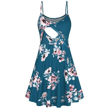 2021 Vasaros Nėščiosios Suknelę Motinystės Drabužiai Gėlių Tunika Krūtimi Suknelė Nėštumo Spageti Dirželis Slaugos Suknelė