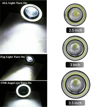 2vnt Angel Eyes Priešrūkinis Žibintas Automobilių COB 2.5 3.0 3.5 Colių LED Rūko žibintai Angel Eyes DRL Vairavimo Projektorius Signalas Dieniniai Žibintai