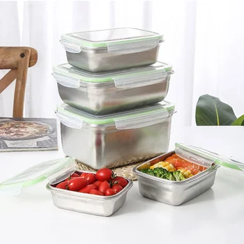 2vnt Nerūdijančio Plieno Pietūs Bento Box Konteineris Nešiojamas Maisto Vežėjas Sandarinimo Maisto Dėžutėje (Žalioji 850ML + 350ML)