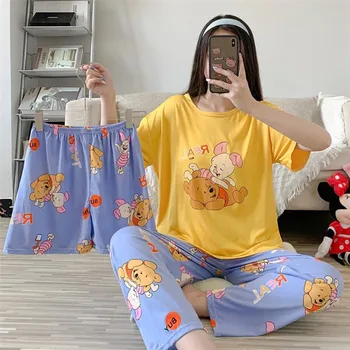 3 Gabalus Nustatyti Moterų Pižama Vasarą Cartoon Mikė Pūkuotukas Anime Pijama Kostiumai Su Šortai Kambarys Dėvėti Atsitiktinis Sleepwea Merginos Pyjama 2021
