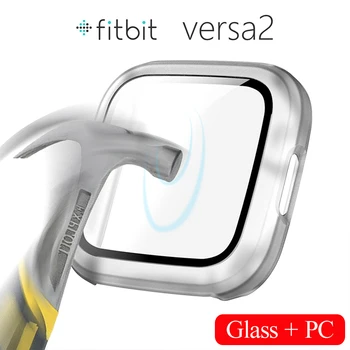 360 Visas Dangtelis Fitbit Versa 2 Juostos 9H Grūdintas Stiklas Screen Protector Sunku Matinis PC Atveju Shell 