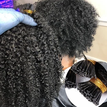 3B 3C Afro Keistą Garbanotas Žmogaus Plaukų Brazilijos Plaukų aš Patarimas Microlinks Priauginimui Plaukų Birių Natūralių Spalvų-Juoda Moterų