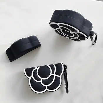 3D Camellia Žiedų Dizaino Belaidės Ausinės Atveju su Key Chain už Airpod Pro Moterų Mados Silikoninis Dangtelis Airpods 1/2