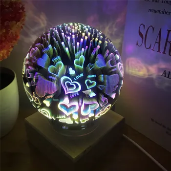 3D Skaidraus Stiklo Kamuolys Naktį Šviesos Magija Spalvingų Fejerverkų Šviesos USB Projektorius Medžio masyvo Bazę Festivalio Atmosferą Lempos