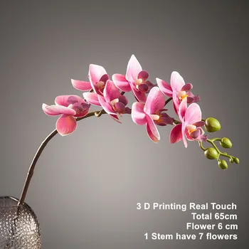 3D Spausdinimo Žiedlapių Baltas Drugelis Maža Orchidėja Phalaenopsis Filialas 65cm Latekso Nekilnojamojo Touch Gėlių Biuro Apdailos Puošmena INDIGO