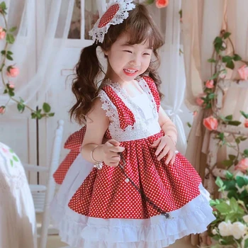 3PCS Vasaros Vintag Lolita ispanijos Princesė Raudona Kamuolys Suknelė be Rankovių Suknelė Cute Kūdikių Mergaitės Gimtadienio Turkija Velykų 0-6Y